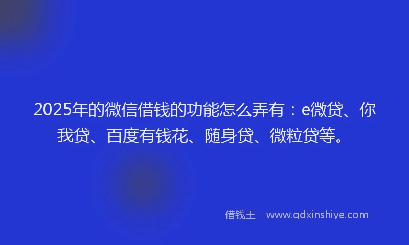 2025年的微信借钱的功能怎么弄有：e微贷、你我贷、百度有钱花、随身贷、微粒贷等。