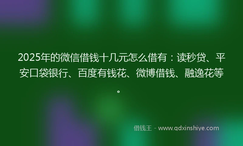 2025年的微信借钱十几元怎么借有：读秒贷、平安口袋银行、百度有钱花、微博借钱、融逸花等。
