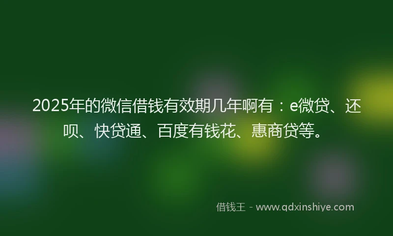 2025年的微信借钱有效期几年啊有：e微贷、还呗、快贷通、百度有钱花、惠商贷等。