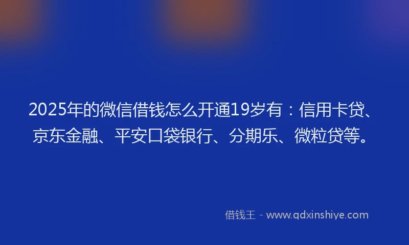 2025年的微信借钱怎么开通19岁有：信用卡贷、京东金融、平安口袋银行、分期乐、微粒贷等。