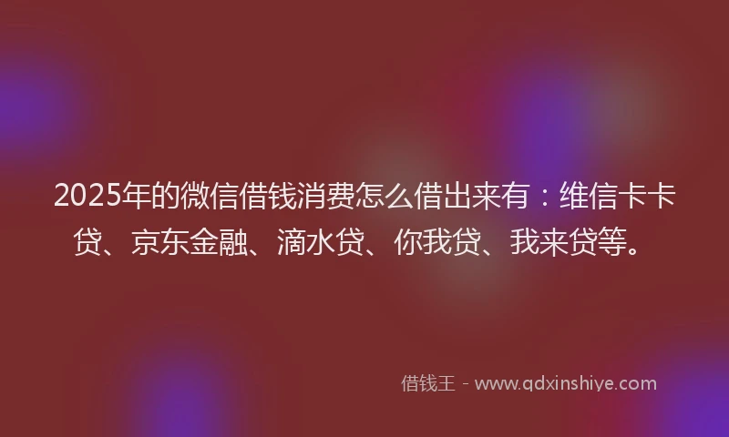 2025年的微信借钱消费怎么借出来有：维信卡卡贷、京东金融、滴水贷、你我贷、我来贷等。