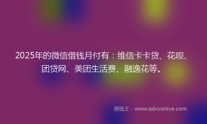 2025年的微信借钱月付有：维信卡卡贷、花呗、团贷网、美团生活费、融逸花等。