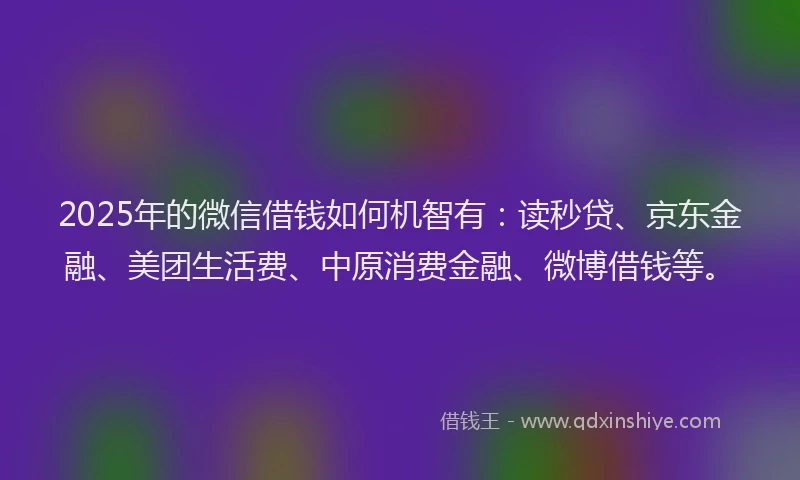 2025年的微信借钱如何机智有：读秒贷、京东金融、美团生活费、中原消费金融、微博借钱等。