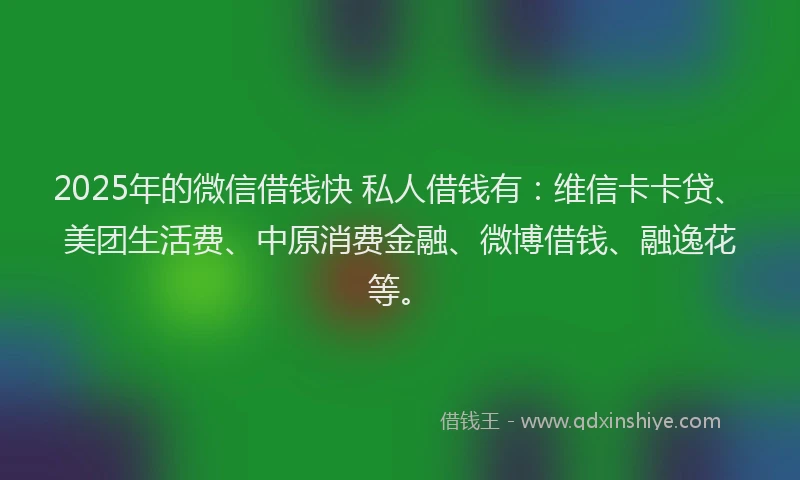 2025年的微信借钱快 私人借钱有：维信卡卡贷、美团生活费、中原消费金融、微博借钱、融逸花等。