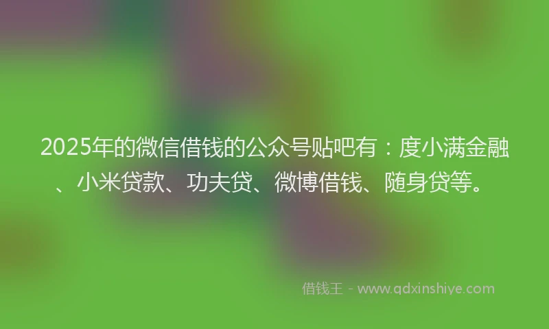 2025年的微信借钱的公众号贴吧有：度小满金融、小米贷款、功夫贷、微博借钱、随身贷等。