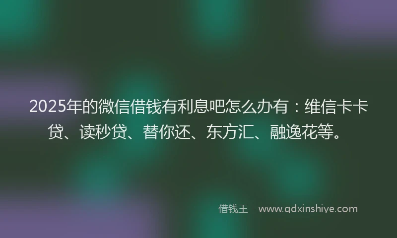 2025年的微信借钱有利息吧怎么办有：维信卡卡贷、读秒贷、替你还、东方汇、融逸花等。