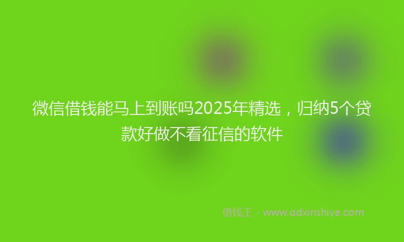 微信借钱能马上到账吗2025年精选，归纳5个贷款好做不看征信的软件
