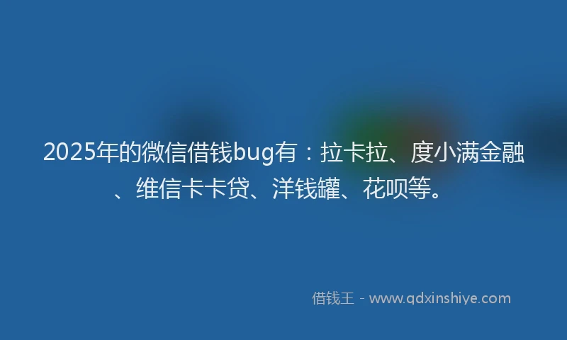 2025年的微信借钱bug有：拉卡拉、度小满金融、维信卡卡贷、洋钱罐、花呗等。
