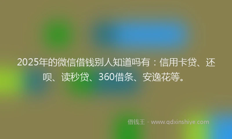2025年的微信借钱别人知道吗有：信用卡贷、还呗、读秒贷、360借条、安逸花等。