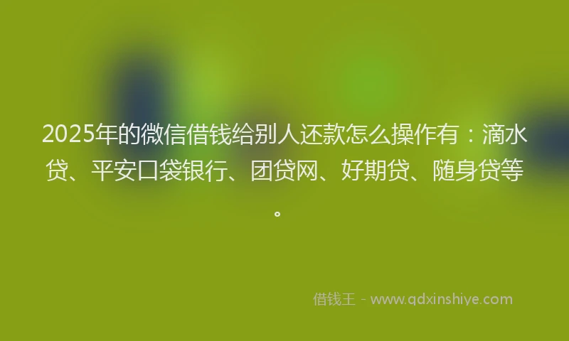 2025年的微信借钱给别人还款怎么操作有：滴水贷、平安口袋银行、团贷网、好期贷、随身贷等。