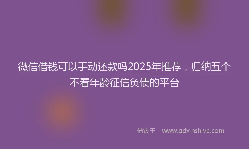 微信借钱可以手动还款吗2025年推荐，归纳五个不看年龄征信负债的平台