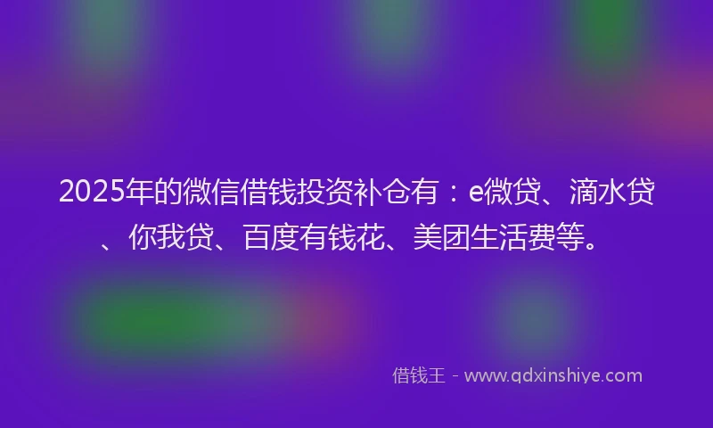 2025年的微信借钱投资补仓有：e微贷、滴水贷、你我贷、百度有钱花、美团生活费等。