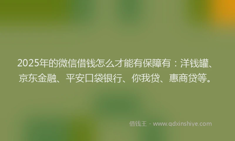 2025年的微信借钱怎么才能有保障有：洋钱罐、京东金融、平安口袋银行、你我贷、惠商贷等。