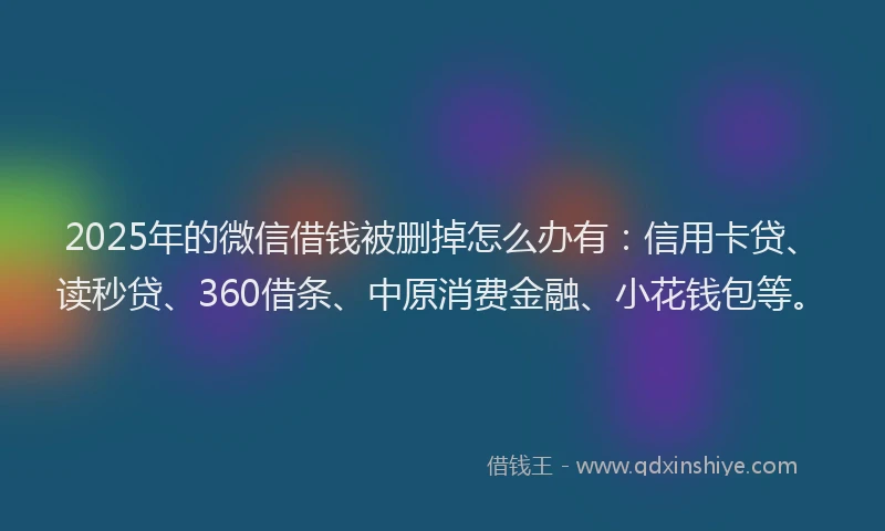 2025年的微信借钱被删掉怎么办有：信用卡贷、读秒贷、360借条、中原消费金融、小花钱包等。