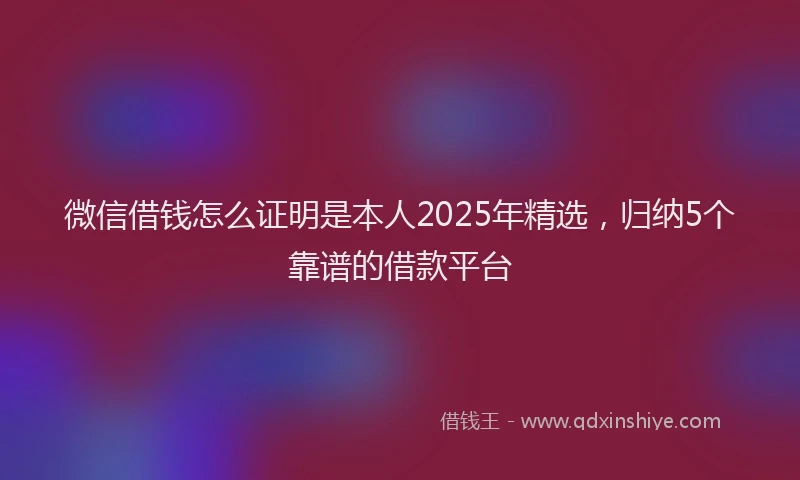 微信借钱怎么证明是本人2025年精选，归纳5个靠谱的借款平台