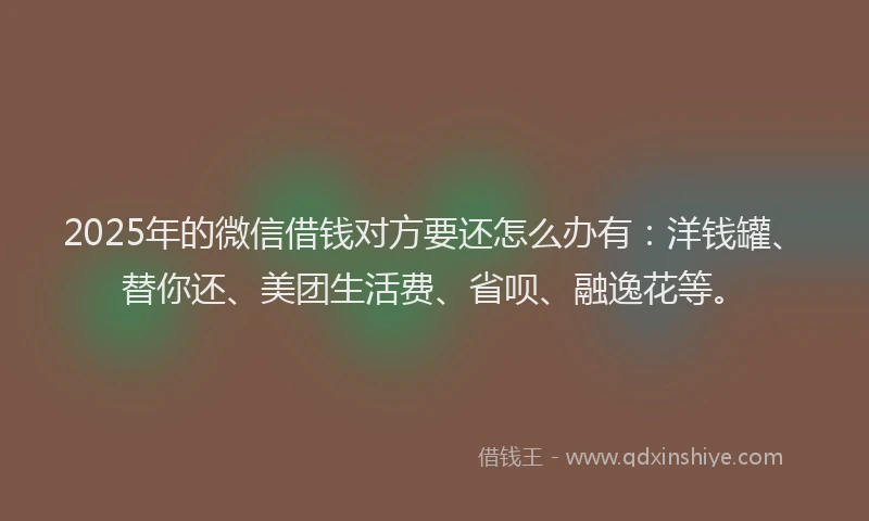 2025年的微信借钱对方要还怎么办有：洋钱罐、替你还、美团生活费、省呗、融逸花等。