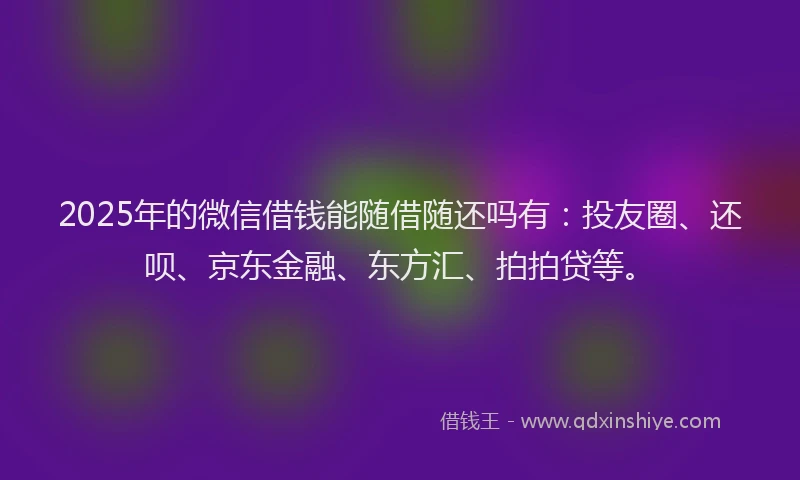 2025年的微信借钱能随借随还吗有：投友圈、还呗、京东金融、东方汇、拍拍贷等。