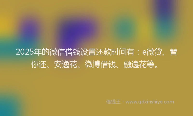 2025年的微信借钱设置还款时间有：e微贷、替你还、安逸花、微博借钱、融逸花等。