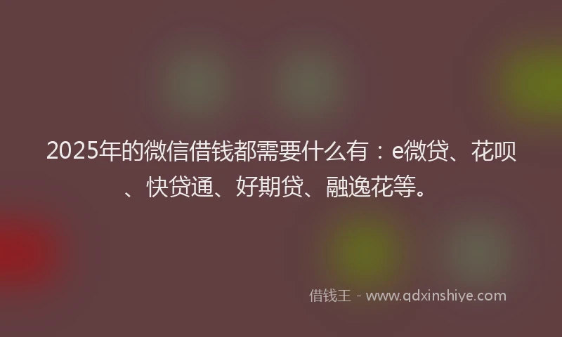 2025年的微信借钱都需要什么有：e微贷、花呗、快贷通、好期贷、融逸花等。