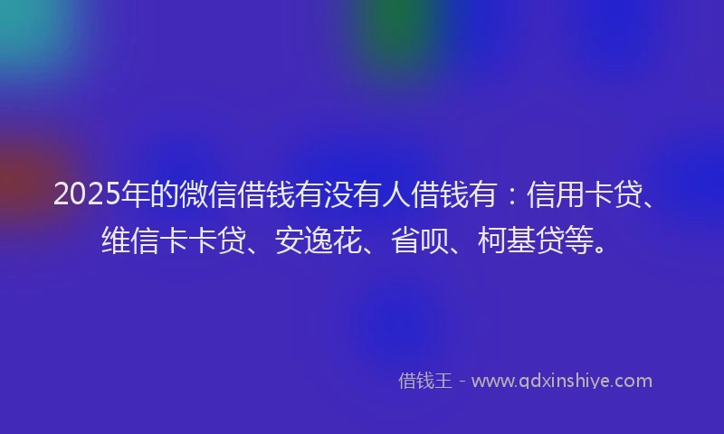 2025年的微信借钱有没有人借钱有：信用卡贷、维信卡卡贷、安逸花、省呗、柯基贷等。