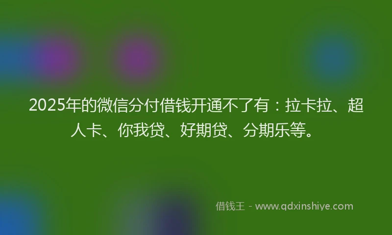 2025年的微信分付借钱开通不了有：拉卡拉、超人卡、你我贷、好期贷、分期乐等。