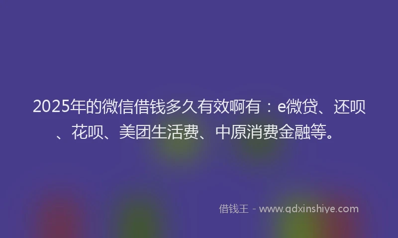 2025年的微信借钱多久有效啊有：e微贷、还呗、花呗、美团生活费、中原消费金融等。