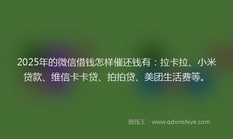 2025年的微信借钱怎样催还钱有：拉卡拉、小米贷款、维信卡卡贷、拍拍贷、美团生活费等。