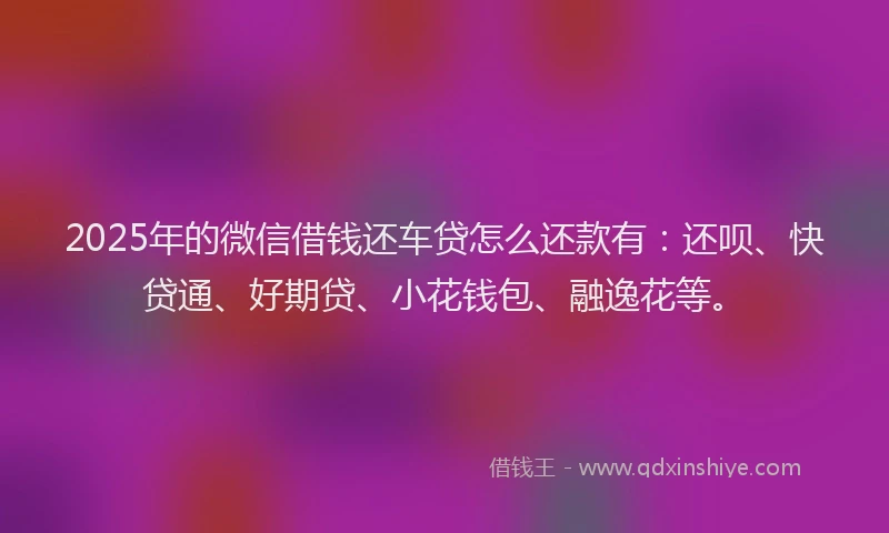 2025年的微信借钱还车贷怎么还款有：还呗、快贷通、好期贷、小花钱包、融逸花等。