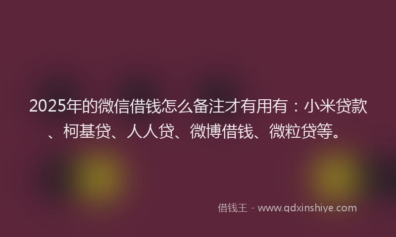 2025年的微信借钱怎么备注才有用有：小米贷款、柯基贷、人人贷、微博借钱、微粒贷等。