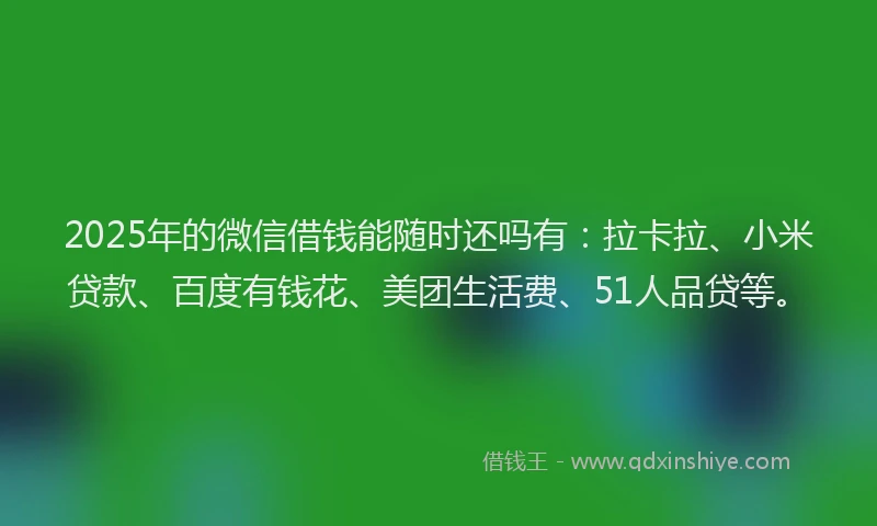 2025年的微信借钱能随时还吗有：拉卡拉、小米贷款、百度有钱花、美团生活费、51人品贷等。