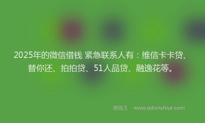 2025年的微信借钱 紧急联系人有：维信卡卡贷、替你还、拍拍贷、51人品贷、融逸花等。