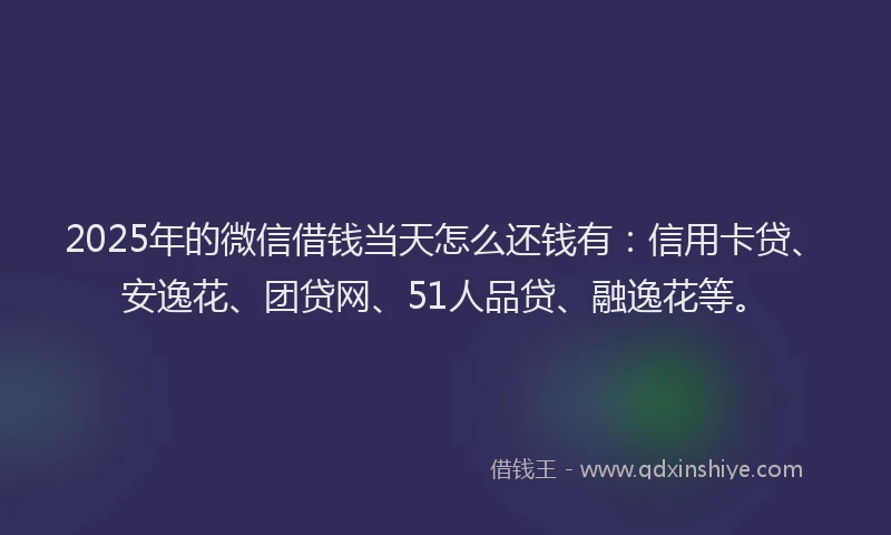 2025年的微信借钱当天怎么还钱有：信用卡贷、安逸花、团贷网、51人品贷、融逸花等。