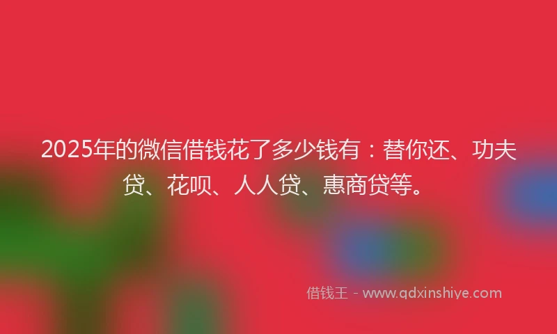 2025年的微信借钱花了多少钱有：替你还、功夫贷、花呗、人人贷、惠商贷等。