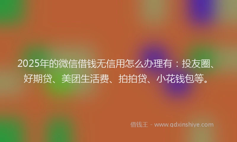 2025年的微信借钱无信用怎么办理有：投友圈、好期贷、美团生活费、拍拍贷、小花钱包等。