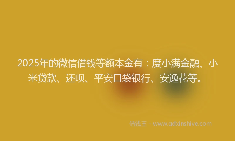 2025年的微信借钱等额本金有：度小满金融、小米贷款、还呗、平安口袋银行、安逸花等。