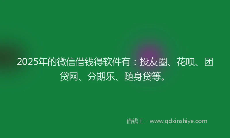 2025年的微信借钱得软件有：投友圈、花呗、团贷网、分期乐、随身贷等。