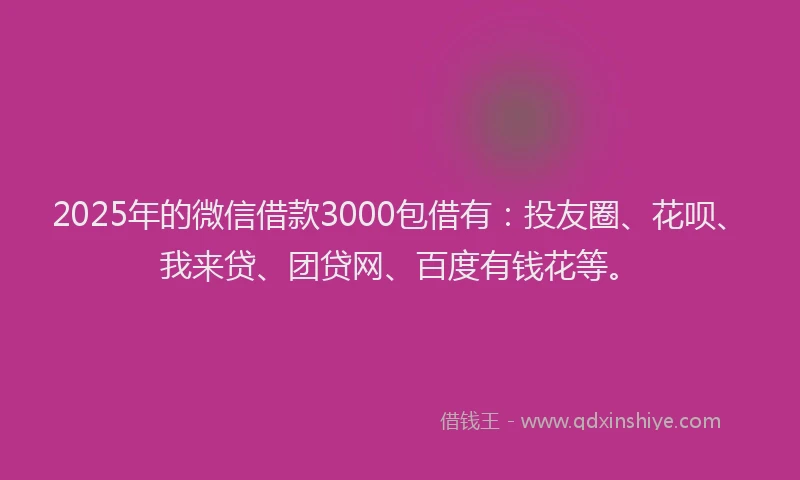 2025年的微信借款3000包借有：投友圈、花呗、我来贷、团贷网、百度有钱花等。