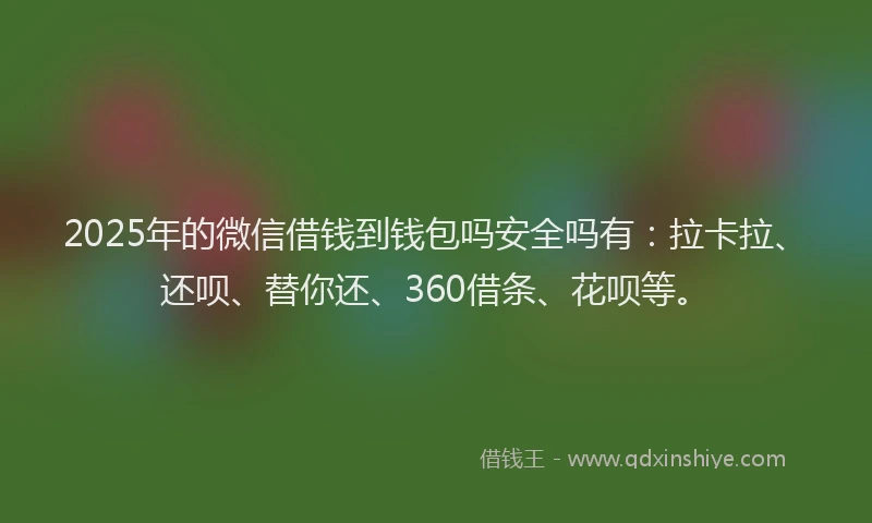 2025年的微信借钱到钱包吗安全吗有：拉卡拉、还呗、替你还、360借条、花呗等。