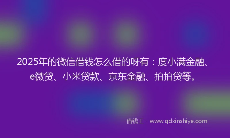 2025年的微信借钱怎么借的呀有：度小满金融、e微贷、小米贷款、京东金融、拍拍贷等。