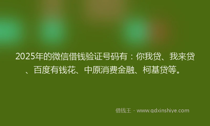 2025年的微信借钱验证号码有：你我贷、我来贷、百度有钱花、中原消费金融、柯基贷等。