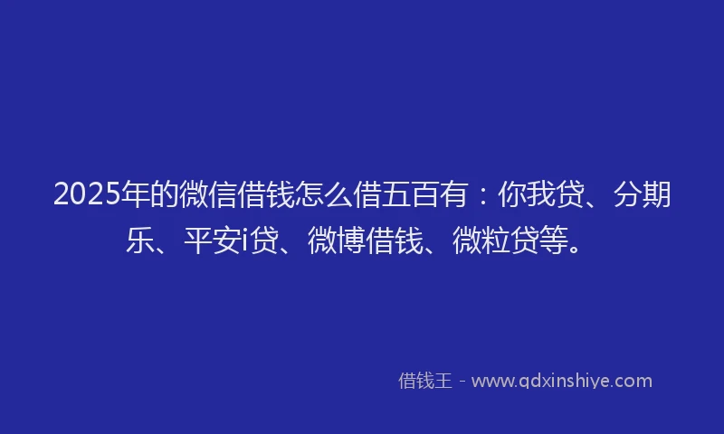 2025年的微信借钱怎么借五百有：你我贷、分期乐、平安i贷、微博借钱、微粒贷等。