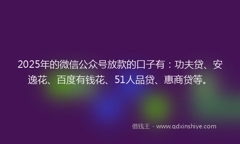 2025年的微信公众号放款的口子有：功夫贷、安逸花、百度有钱花、51人品贷、惠商贷等。