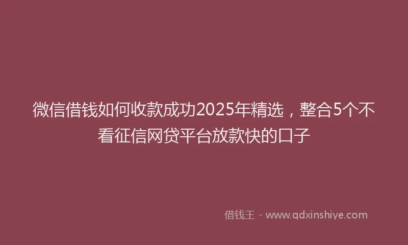 微信借钱如何收款成功2025年精选，整合5个不看征信网贷平台放款快的口子