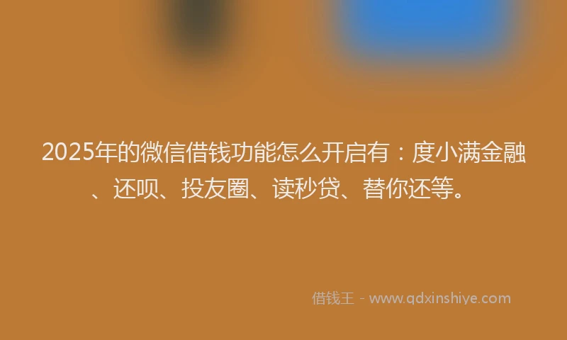 2025年的微信借钱功能怎么开启有：度小满金融、还呗、投友圈、读秒贷、替你还等。