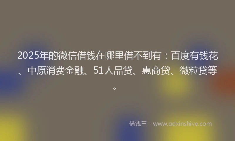 2025年的微信借钱在哪里借不到有：百度有钱花、中原消费金融、51人品贷、惠商贷、微粒贷等。