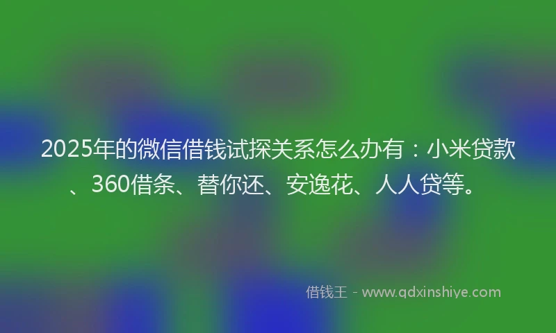 2025年的微信借钱试探关系怎么办有：小米贷款、360借条、替你还、安逸花、人人贷等。