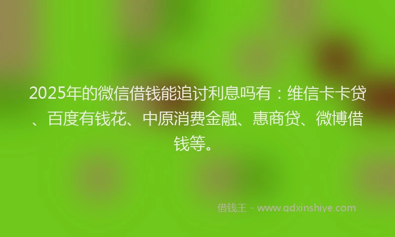 2025年的微信借钱能追讨利息吗有：维信卡卡贷、百度有钱花、中原消费金融、惠商贷、微博借钱等。