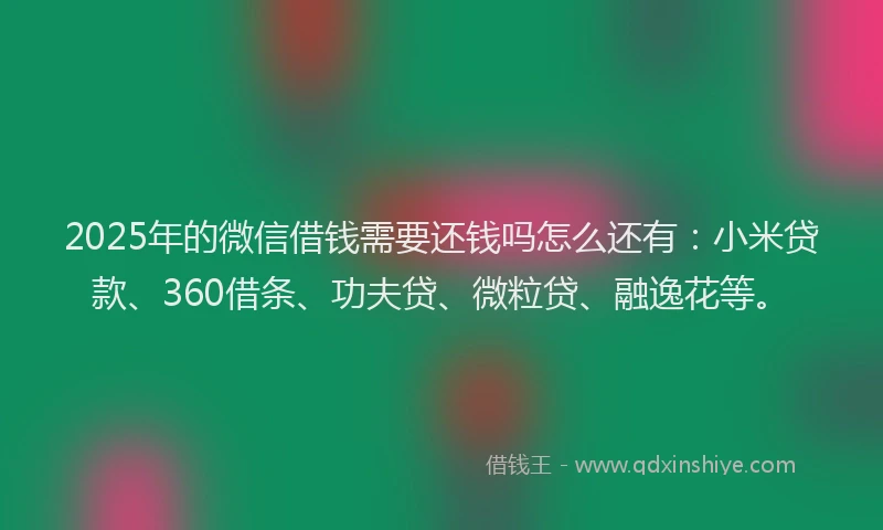 2025年的微信借钱需要还钱吗怎么还有：小米贷款、360借条、功夫贷、微粒贷、融逸花等。