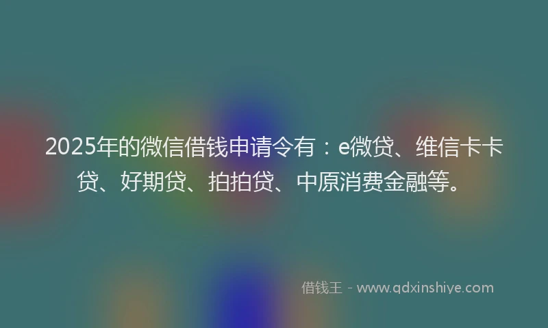 2025年的微信借钱申请令有：e微贷、维信卡卡贷、好期贷、拍拍贷、中原消费金融等。
