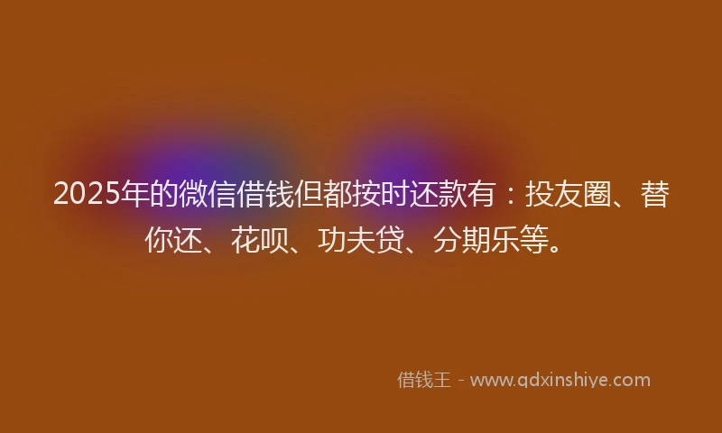 2025年的微信借钱但都按时还款有：投友圈、替你还、花呗、功夫贷、分期乐等。